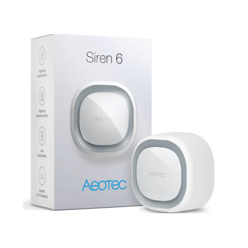 SIREN 6, ALARMA VISUALMENTE ATRACTIVA LE AVISA DE DIVERSAS SITUACIONES CON SEÑALES ACÚSTICAS (110DB) Y VISUALES AEOTEC