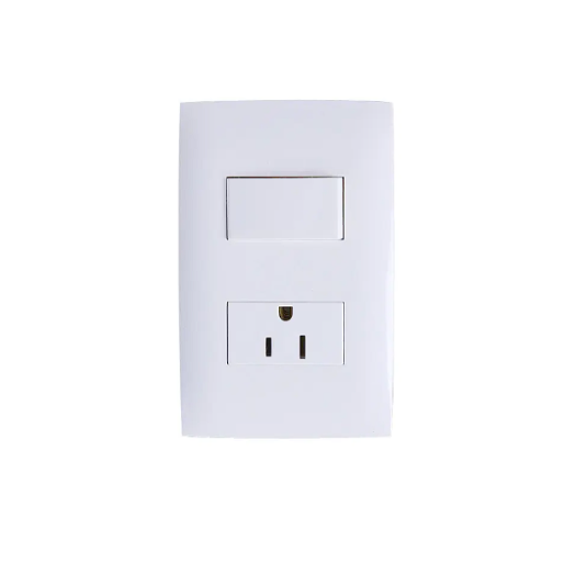 INTERRUPTOR SENCILLO 10A 250V + TOMACORRIENTE POLARIZADO 15A 125-250V CON PLACA 2 MODULOS CIEN BLANCO LEVITON