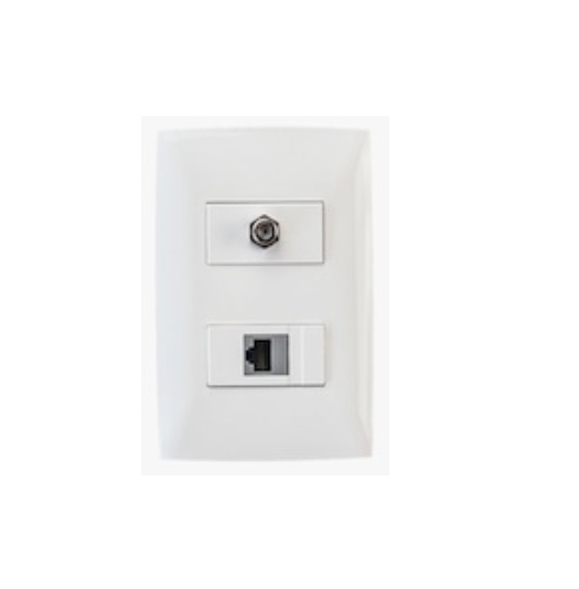 DADO TELEFÓNICO RJ11 CAT.3 1 MODULO + DADO TV COAXIAL 1 MODULO CON PLACA CIEN 2 MODULOS BLANCO LEVITON