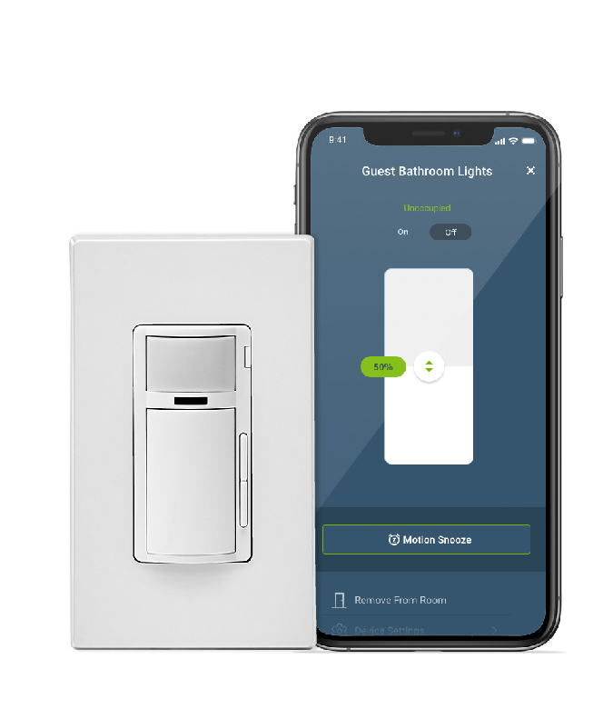 INTERRUPTOR DE ATENUACIÓN CON SENSOR DE MOVIMIENTO DE 2.ª GENERACIÓN, SE REQUIERE CABLE NEUTRO, CON CABLE O SIN CABLES DE 3 VÍAS, DECORA SMART, WI-FI LEVITON