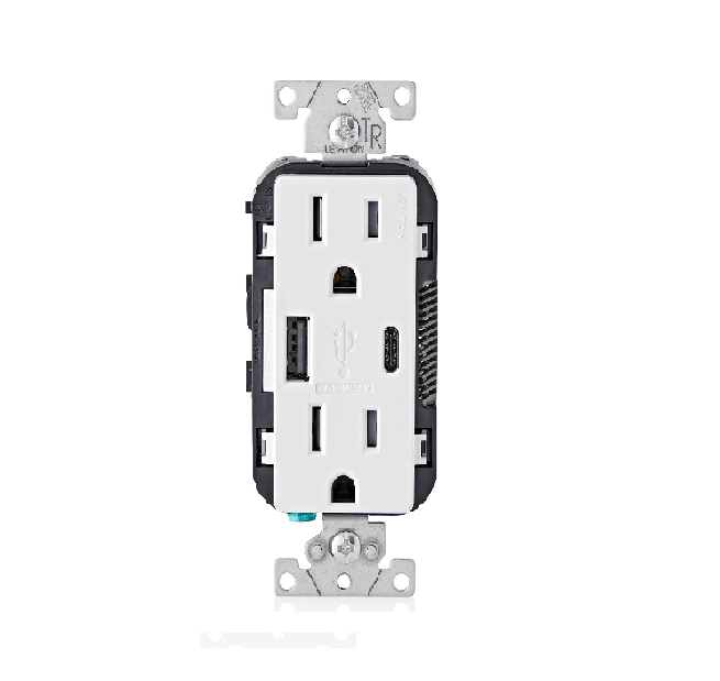CARGADOR Y TOMACORRIENTE DE PARED CON USB TIPO A, 15A DECORA BLANCO LEVITON