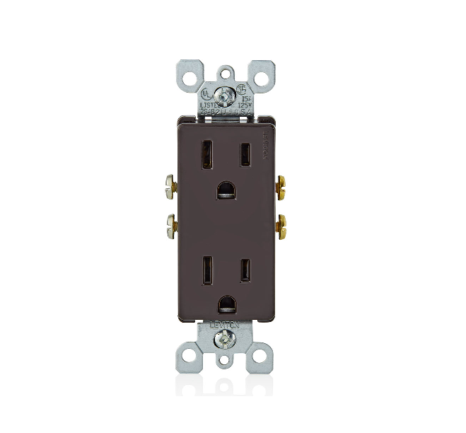 15 A, 125 V, NEMA 5-15 R, 2 POLOS, 3 HILOS, TOMACORRIENTE DÚPLEX DECORA, HOJA RECTA, GRADO RESIDENCIAL, CONEXIÓN A TIERRA, QUICKWIRE A PRESIÓN Y CABLEADO LATERAL, SOPORTE DE ACERO - NEGRO DECORA LEVITON
