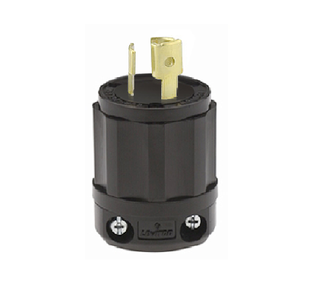  15 A, 125 V, NEMA L5-15P, 2P, 3W, ENCHUFE CON SEGURO,GRADO INDUSTRIAL, CONEXIÓN A TIERRA, TODO NEGRO - NEGRO 