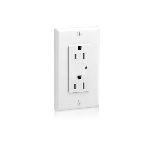TOMACORRIENTE DÚPLEX/TOMACORRIENTE CON PROTECCIÓN CONTRA SOBRETENSIONES DECORA PLUS, GRADO DE ESPECIFICACIÓN COMERCIAL, 15 A, 125 V, CABLEADO LATERAL O POSTERIOR, NEMA 5-15 R, 2 POLOS, 3 HILOS, PUESTA A TIERRA AUTOMÁTICA - BLANCO LEVITON