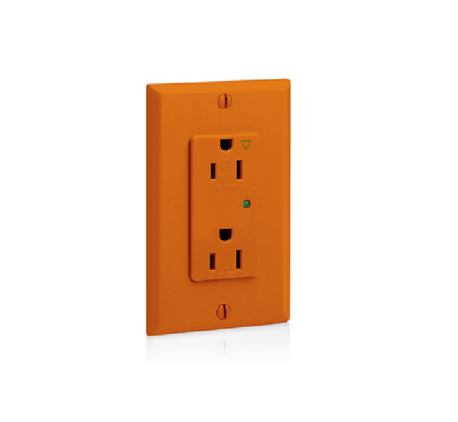 RTOMACORRIENTE DÚPLEX/TOMACORRIENTE CON PROTECCIÓN CONTRA SOBRETENSIONES DECORA PLUS, GRADO DE ESPECIFICACIÓN COMERCIAL, 15 A, 125 V, CABLEADO LATERAL O POSTERIOR, NEMA 5-15 R, 2 POLOS, 3 HILOS, PUESTA A TIERRA AUTOMÁTICA - NARANJA