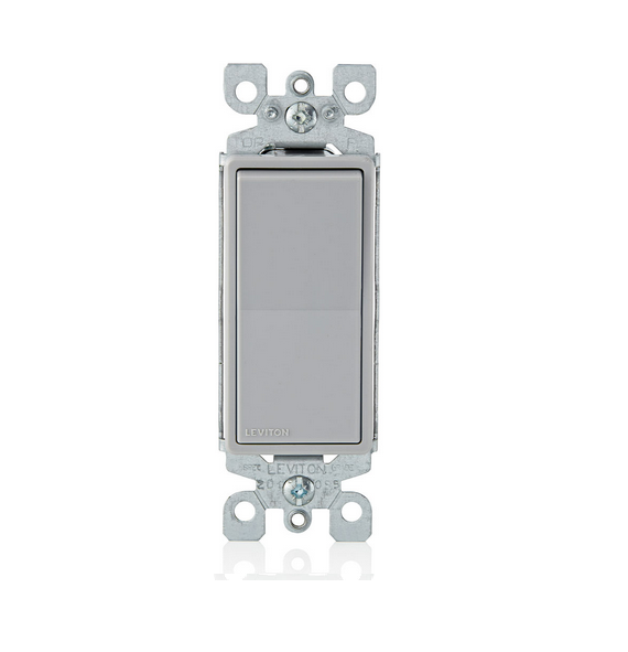 5601-2GY INTERRUPTOR SILENCIOSO BALANCÍN DE CA DE UN POLO DECORA 15 A 120/277 V USO RESIDENCIAL CONEXIÓN A TIERRA CON CABLEADO A PRESIÓN Y LATERAL QUICKWIRE GRIS LEVITON