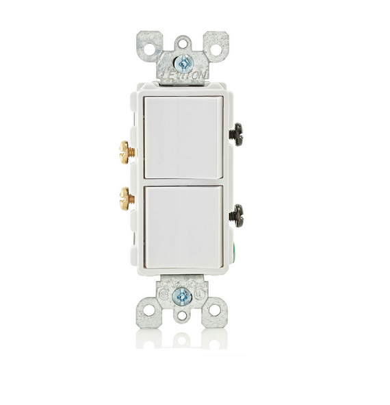 5634-W INTERRUPTOR BALANCÍN SILENCIOSO DE CA DE TRES VÍAS 15 A, 120/277 V,  USO RESIDENCIAL, CONEXIÓN A TIERRA BLANCO DECORA LEVITON