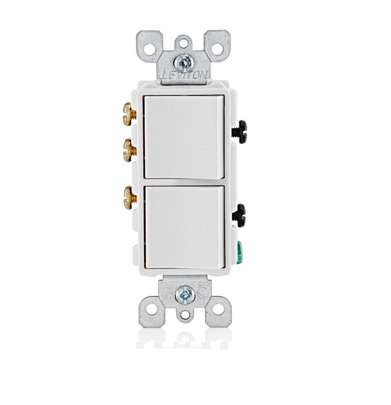 5641-W INTERRUPTOR BALANCÍN SILENCIOSO DE CA DE CUATRO VÍAS 15 A, 120/277 V  USO RESIDENCIAL, CONEXIÓN A TIERRA BLANCO DECORA LEVITON