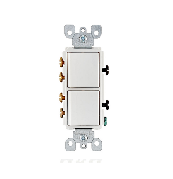 INTERRUPTOR DOBLE 3WAY DE BALANCÍN SILENCIOSO DE CA DE DOS POLO 15 A, 120/277 V, GRADO DE ESPECIFICACIÓN COMERCIAL, PUESTA A TIERRA AUTOMÁTICABLANCO DECORA LEVITON