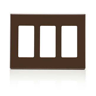 PLACA DE PARED CIERRE 3 ESPACIOS SIN TORNILLOS POLICARBONATO CAFÉ DECORA LEVITON