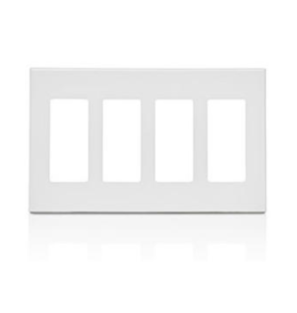 PLACA DE PARED CIERRE 4 ESPACIOS SIN TORNILLOS POLICARBONATO BLANCO DECORA LEVITON