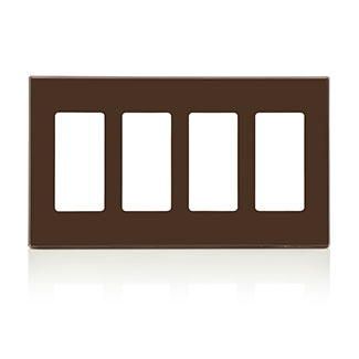 80312-000 PLACA DE PARED CIERRE 4 ESPACIOS SIN TORNILLOS POLICARBONATO CAFE DECORA LEVITON