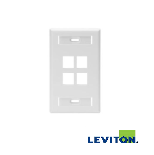 PLACA DE PARED LEVITON QUICKPORT DE 4 PUERTOS CON IDENTIFICADOR COLOR BLANCO