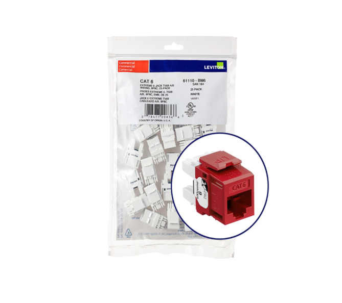 PAQUETE DE 25 DADOS CAT 6 EXTREME QUICKPORT COLOR ROJO LEVITON