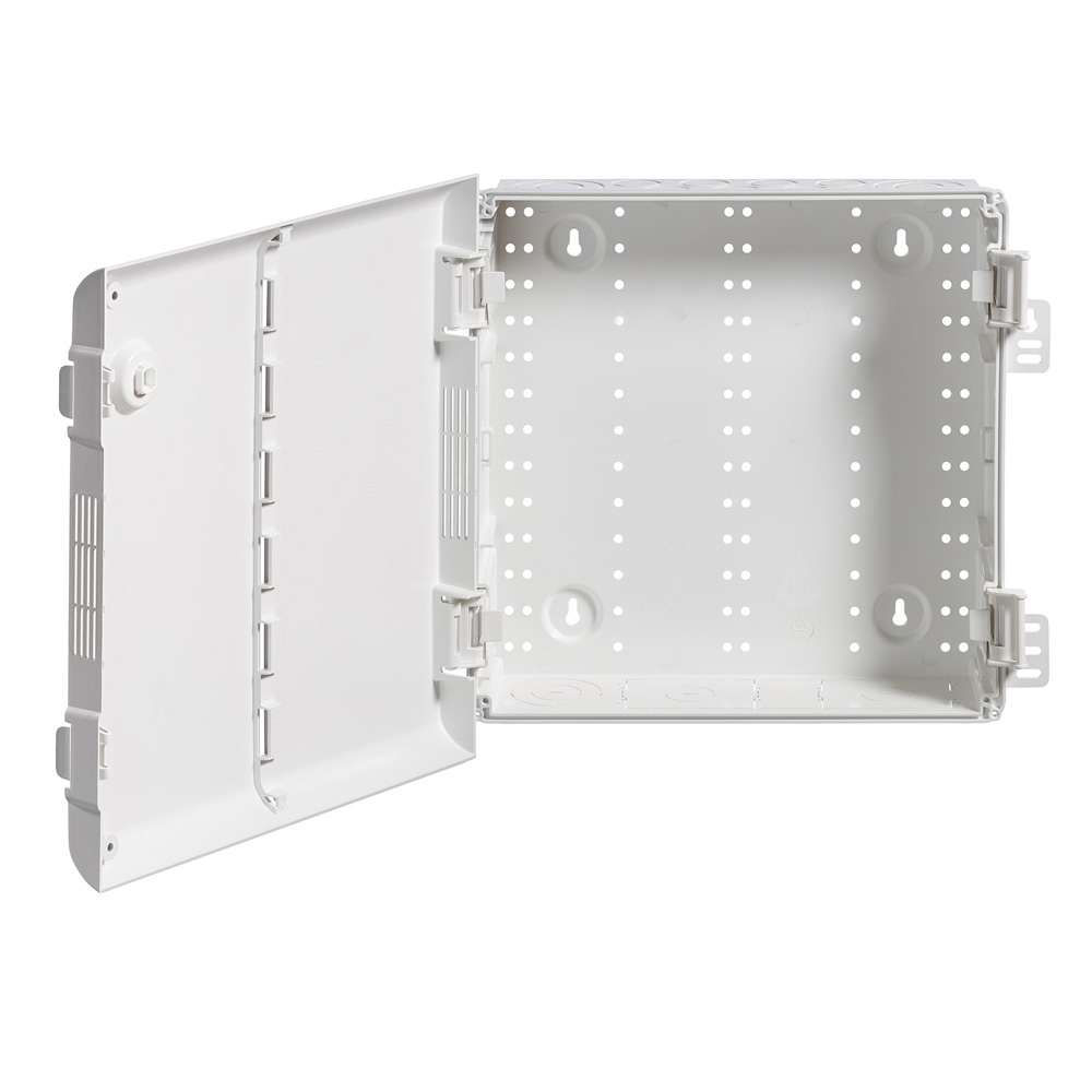 GABINETE PARA CABLEADO ESTRUCTURADO CON PUERTA VENTILADA CON BISAGRAS DE 14" COLOR BLANCO LEVITON