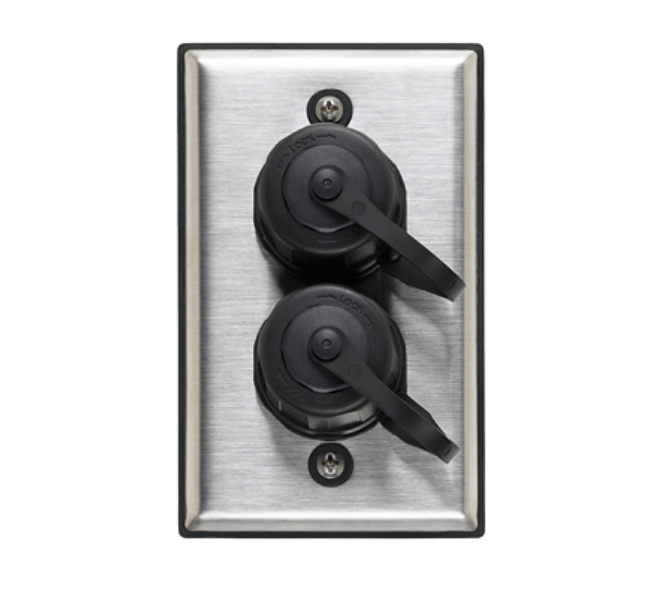 PLACA DE ACERO INOX. CON SOPORTE DURAPORT 1 GANG 2 PUERTOS ARMADO LEVITON