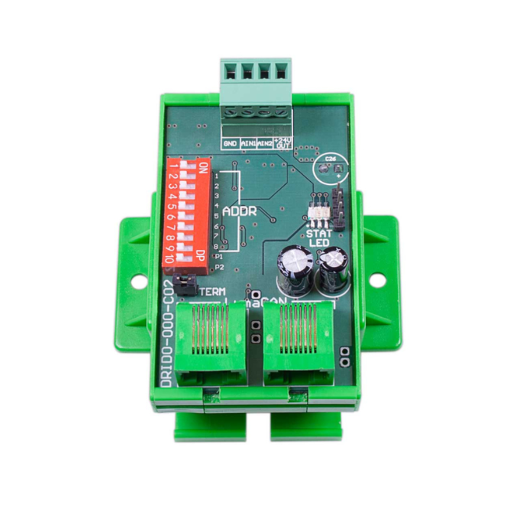 INTERFASE DE 2 ENTRADAS ANALOGAS LUMACAN RIEL DIN. 12-24V. CONECCIÓN DE SENSORES GREENMAX DRC LEVITON
