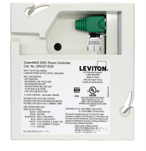 CONTROLADOR DE HABITACIÓN GREENMAX DRC CON INTERFAZ A LUMACAN, LUMINA RF, ZIGBEE Y WIFI 0-10V LEVITON 