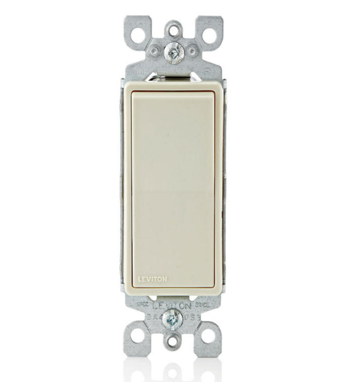 INTERRUPTOR SILENCIOSO BALANCÍN DE CA DE UN POLO DECORA 15 A 120/277 V USO RESIDENCIAL CONEXIÓN A TIERRA CON CABLEADO A PRESIÓN Y LATERAL QUICKWIRE ALMENDRA CLARA LEVITON