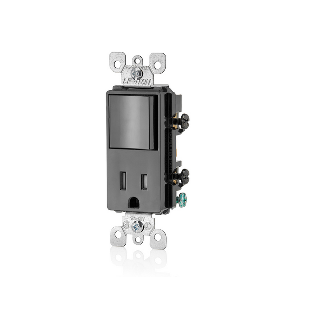 INTERRUPTOR DE COMBINACIÓN DE CA UNIPOLAR/5-15R DECORA, USO COMERCIAL, CONEXIÓN A TIERRA, CABLEADO LATERAL BLANCO LEVITON