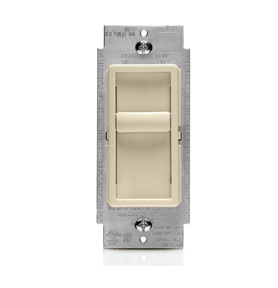 INTERRUPTOR DE ATENUACIÓN SURESLIDE PARA BOMBILLAS LED, HALÓGENAS E INCANDESCENTES REGULABLES ALMENDRA CLARA LEVITON