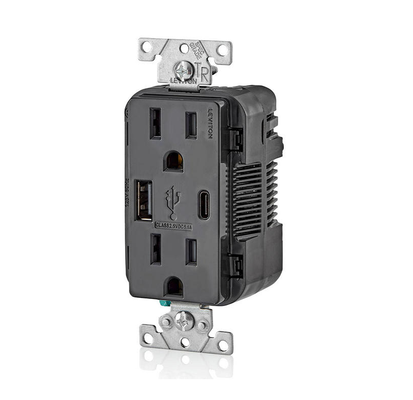 CARGADOR Y TOMACORRIENTE DE PARED CON USB TIPO A, 15A DECORA NEGRO LEVITON