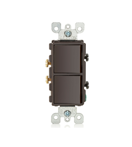 APAGADOR, INTERRUPTOR, DE 2 POLOS DECORA 15 A, CONEXION A TIERRA MARRON, CAFE LEVITON
