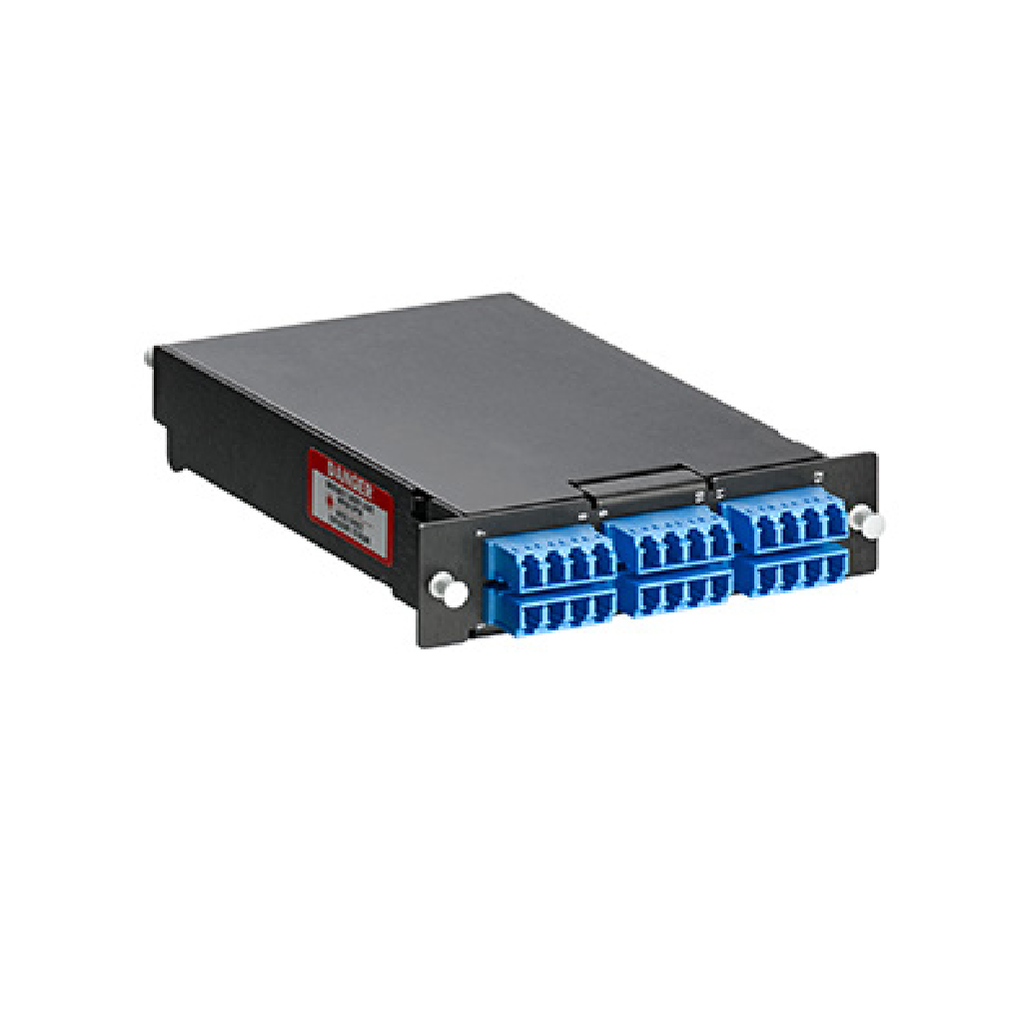 MÓDULO DE EMPALME DE FUSIÓN FLEXIBLE SDX PRECARGADO CON ADAPTADORES QUAD LC (AZULES) Y CABLES FLEXIBLES INDIVIDUALES OS2 LC/UPC DE 24 FIBRAS LEVITON