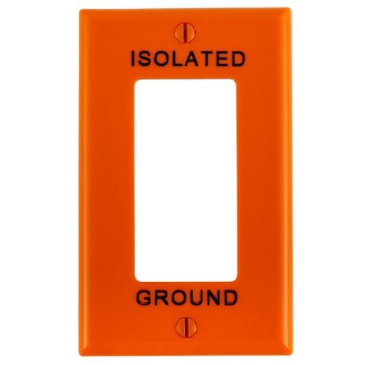 PLACA DE PARED PARA DISPOSITIVO/GFCI DE 1 ELEMENTO, TIERRA AISLADA, ESTAMPADA EN CALIENTE, TAMAÑO ESTÁNDAR, TERMOESTABLE, NARANJA