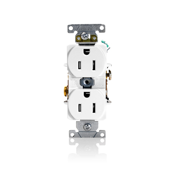 RECEPTACULO DOBLE, TOMACORRIENTE  Heavy-Duty INDUSTRIAL ,Tamper-Resistant, Smooth Face, 15 Amp, 125 Volt, Back or Side Wire, NEMA 5-15R, 2-Pole, 3-Wire, Self-Grounding WHITE