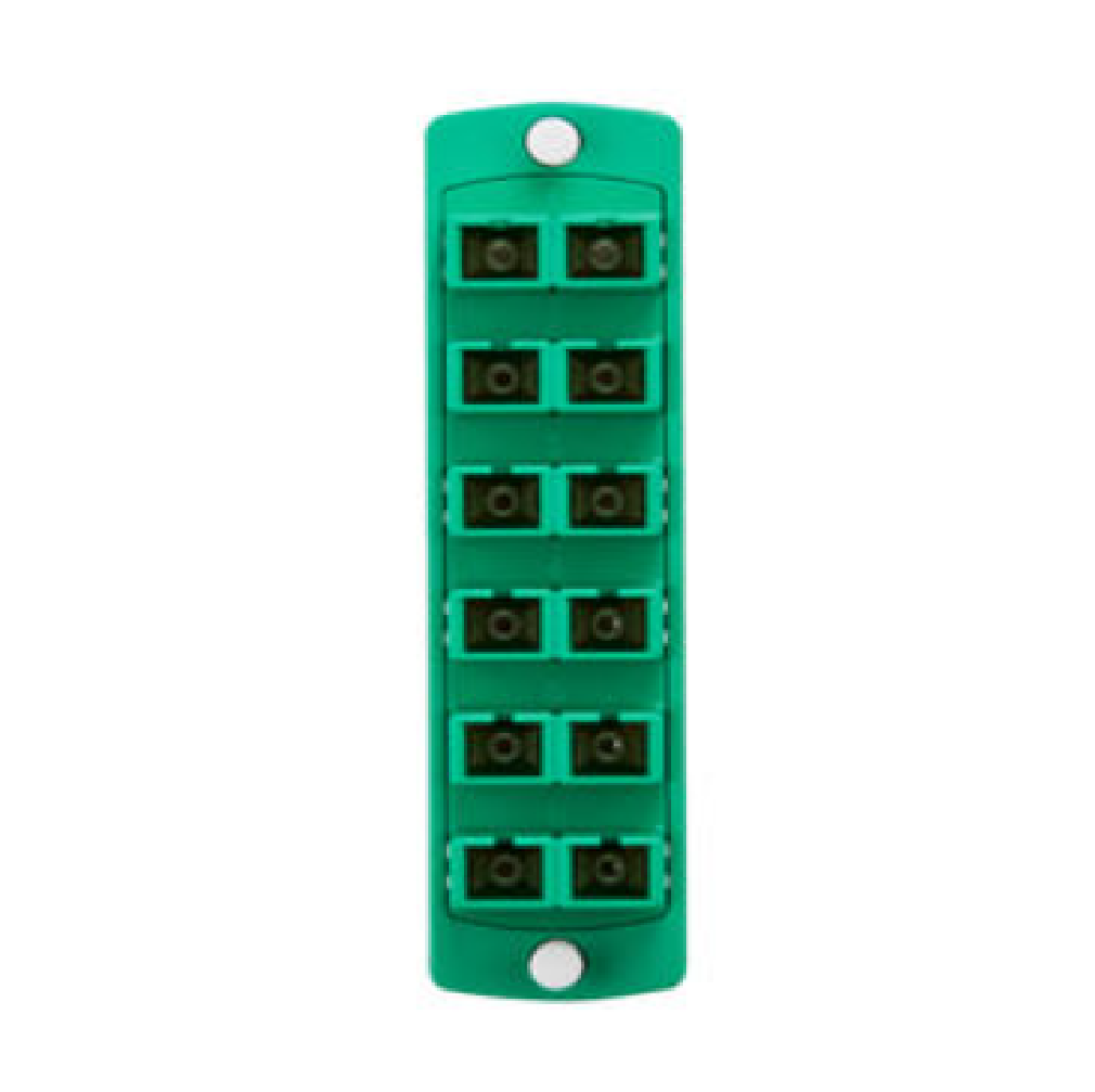 PLACA ADAPTADORA DE FIBRA CON MOLDEADO DE PRECISIÓN SDX (VERDE), MODO ÚNICO/APC OS1/2, SC DÚPLEX, 12 FIBRAS, MANGA DE CERÁMICA DE CIRCONIO LEVITON
