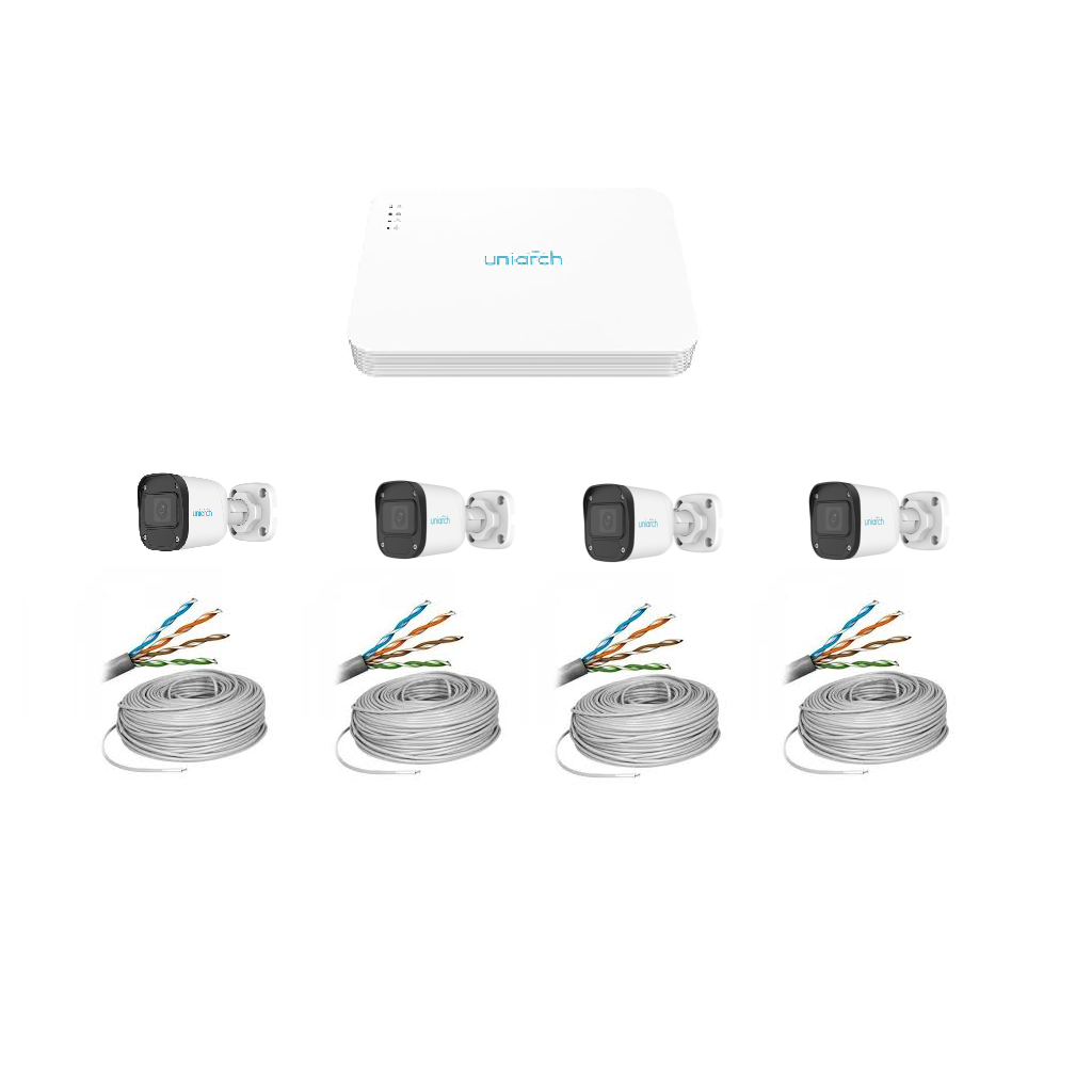 KIT COMBO IP, 4 CAMARAS IP 2 MP CON AUDIO, NVR DE 4 CH, CABLE UTP SIN DISCO