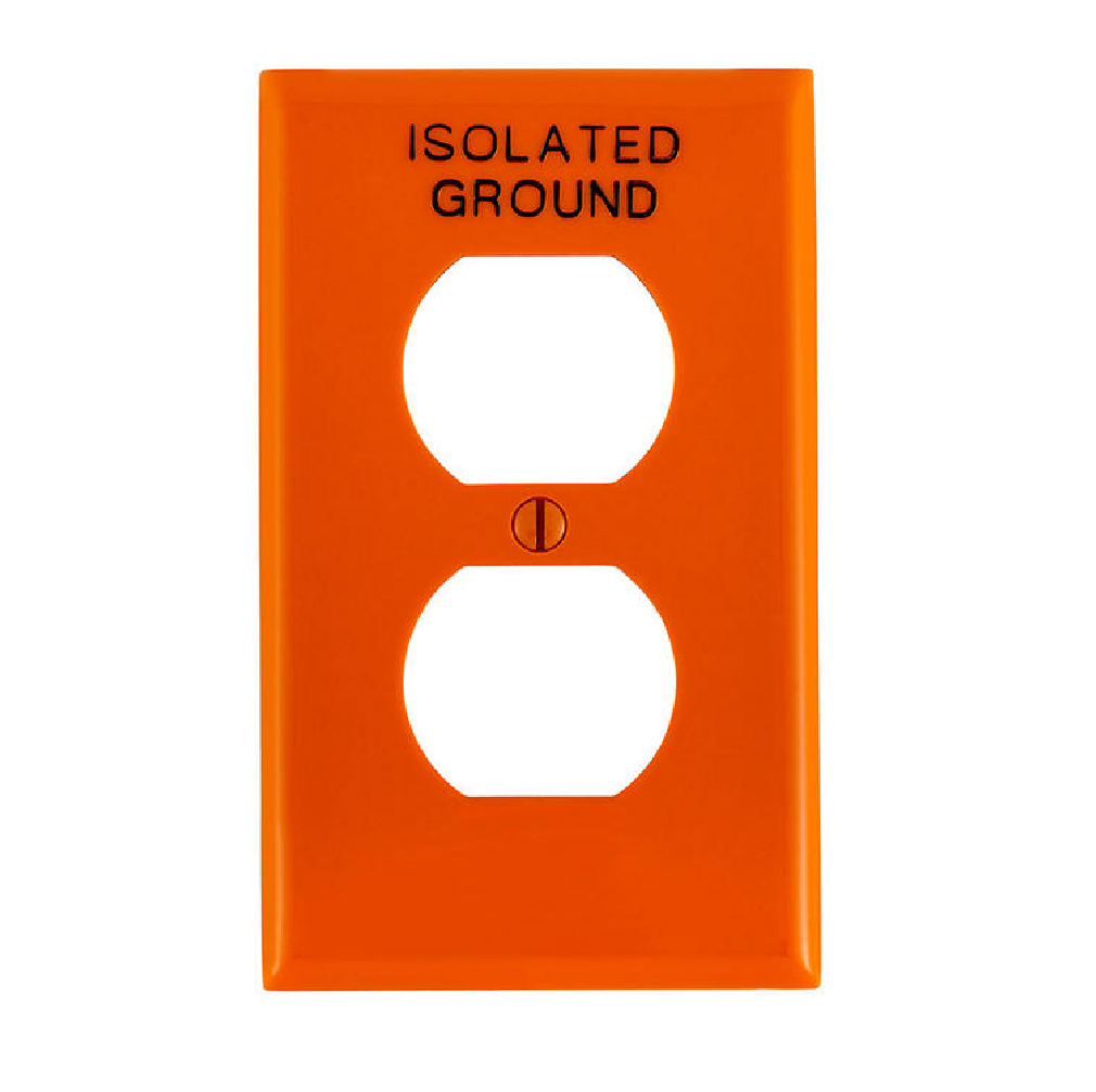 PLACA DE PARED PARA TOMACORRIENTE DÚPLEX 1-GANG TERMOPLÁSTICO, ESTAMPADO A TIERRA AISLADA, NARANJA LEVITON
