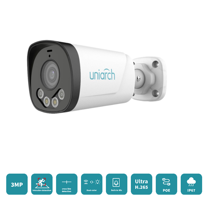 CAMARA BALA DE 3 MP LENTE DE 4MM, 50 MTS DE VISION NOCTURNA, MICROFONO INTEGRADO