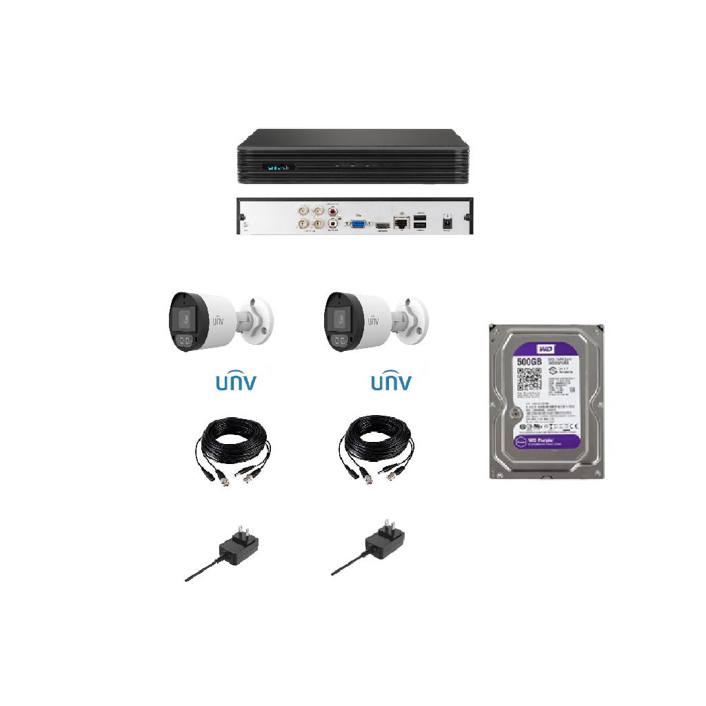 KIT COMBO XVR 2 CAMARAS ANALOGAS SIN AUDIO, XVR DE 4 CH, C/ARMADO, 2 TRANSORMADOR, 1 DISCO 500