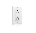 TOMACORRIENTE DÚPLEX/TOMACORRIENTE CON PROTECCIÓN CONTRA SOBRETENSIONES DECORA PLUS, GRADO DE ESPECIFICACIÓN COMERCIAL, 15 A, 125 V, CABLEADO LATERAL O POSTERIOR, NEMA 5-15 R, 2 POLOS, 3 HILOS, PUESTA A TIERRA AUTOMÁTICA - BLANCO LEVITON