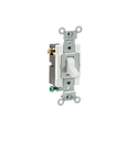 INTERRUPTOR DE PALANCA SILENCIOSO DE CA DE TRES VÍAS 15 A, 120/277 V GRADO DE ESPECIFICACIÓN COMERCIAL CONEXIÓN A TIERRA CABLEADO LATERAL BLANCO LEVITON
