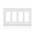 PLACA DE PARED CIERRE 4 ESPACIOS SIN TORNILLOS POLICARBONATO BLANCO DECORA LEVITON
