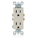 5325-T 15 A, 125 V, NEMA 5-15 R, 2 POLOS, 3 HILOS, TOMACORRIENTE DÚPLEX DECORA, HOJA RECTA, GRADO RESIDENCIAL, CONEXIÓN A TIERRA, QUICKWIRE A PRESIÓN Y CABLEADO LATERAL, SOPORTE DE ACERO - ALMENDRA CLARO DECORA LEVITON