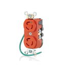 RECEPTÁCULO DÚPLEX CON SEGURO, 15 A, 125 V, NEMA L5-15R, 2P, 3W , PUESTA A TIERRA AISLADA, CONDUCTOR A TIERRA INTEGRAL DE 15 CM (SIN TORNILLO DE CONEXIÓN A TIERRA)  NARANJA LEVITON